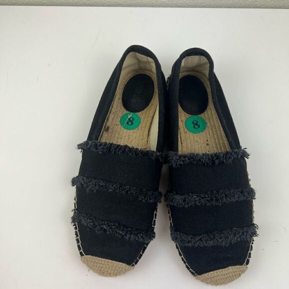 Michael Kors Kendrick Leather / Canvas Espadrilles Ruffle Black size 8 - Picture 1 of 5